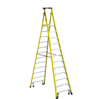 18FT REACH HEIGHT FIBERGLASS PODIUM LADDER W/CASTERS 12FT TYPE IAA PD7312-4C