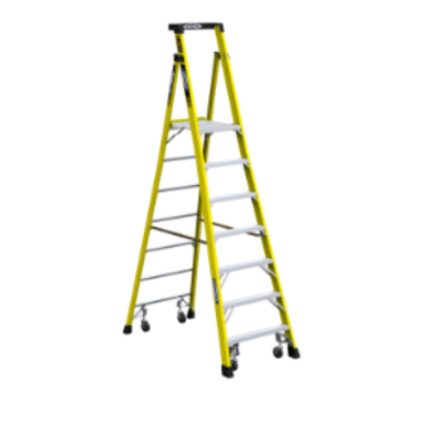 13FT REACH HEIGHT FIBERGLASS PODIUM LADDER W/CASTERS 7FT TYPE IAA PD7307-4C