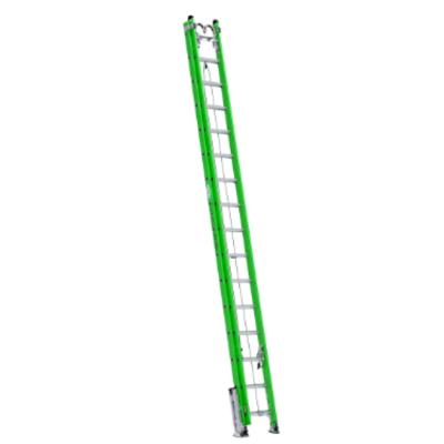 32FT AERO TYPE IAA FIBERGLASS BOX RAIL/TRI-RUNG EXTENSION LADDER W/ LEVELER, BRACKET SUPPORT KIT B7132-2X9295