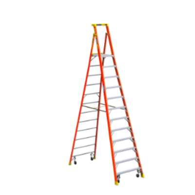 18FT REACH HEIGHT FIBERGLASS PODIUM LADDER W/CASTERS 12FT TYPE IA PD6212-4C