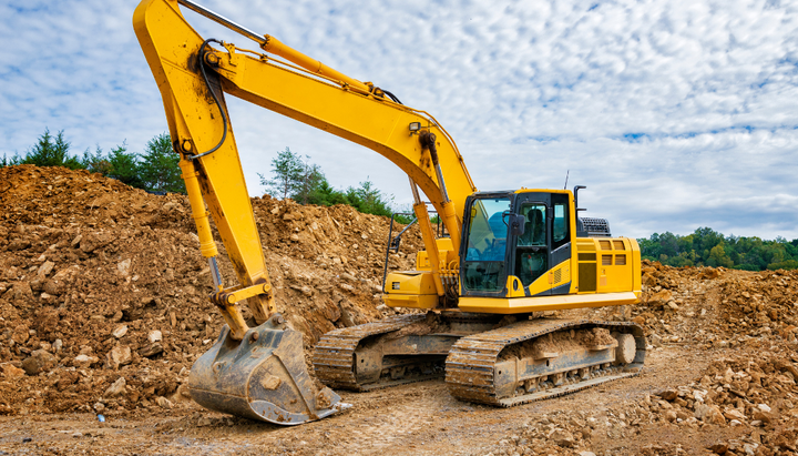 An excavator at work in a construction site